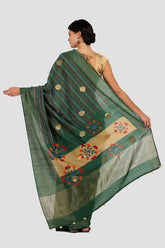Deep Green Moonga Silk Saree - Silk Mark Certified